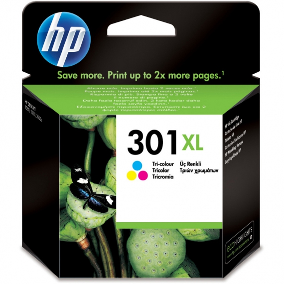 Cartucho de Tinta Color Original HP - Nº 301XL - 330 Páginas - Para HP Deskjet 1050, 2050, 2050S, 2510,2540, 3050A, 3052A, 3055A  - CH564EE